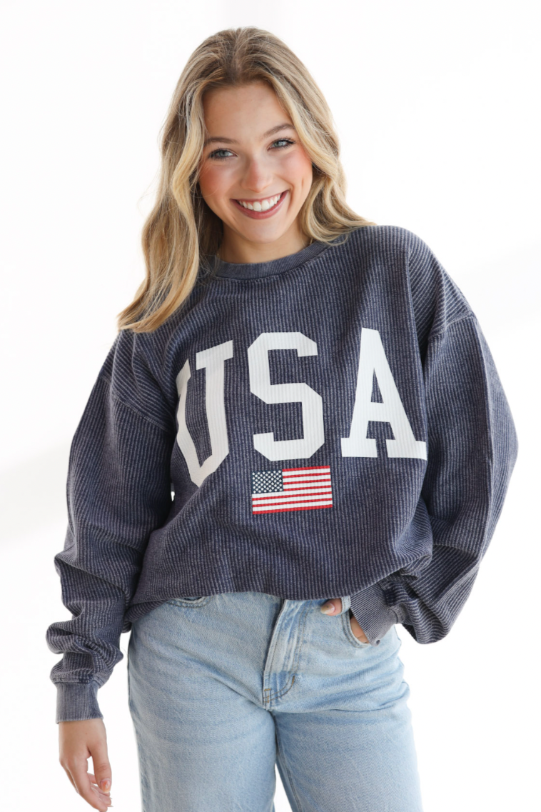USA FLAG CORDED SWEATSHIRT