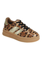 Leopard print sneaker with beige sole on a white background
