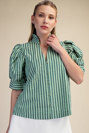 Ruffle V-Neck Puff Sleeve Shirt