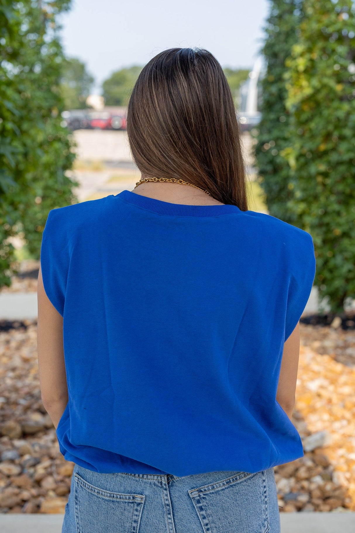 French Terry Padded Shoulder Top