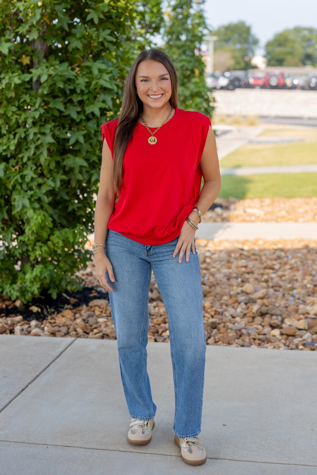 French Terry Padded Shoulder Top