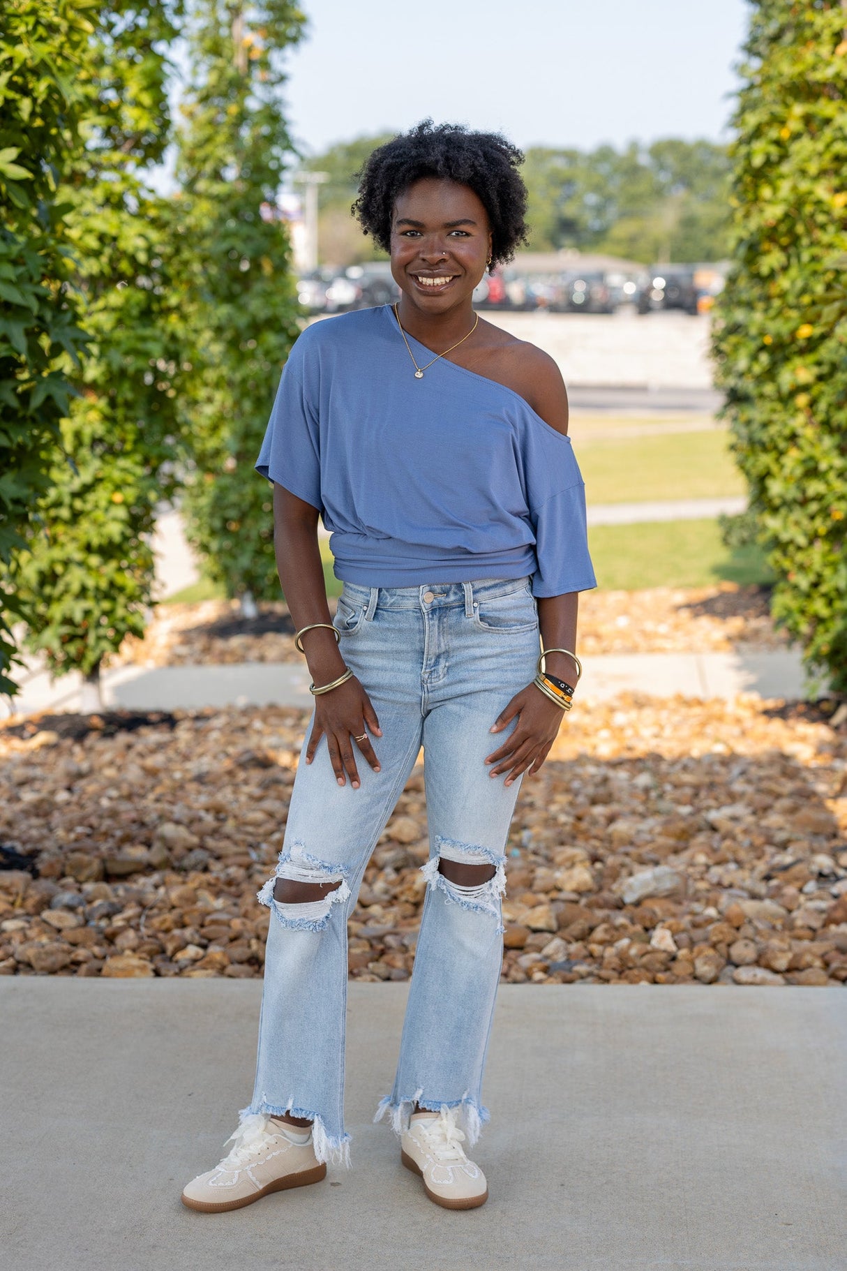 One-shoulder Ruched Waist Knit Top