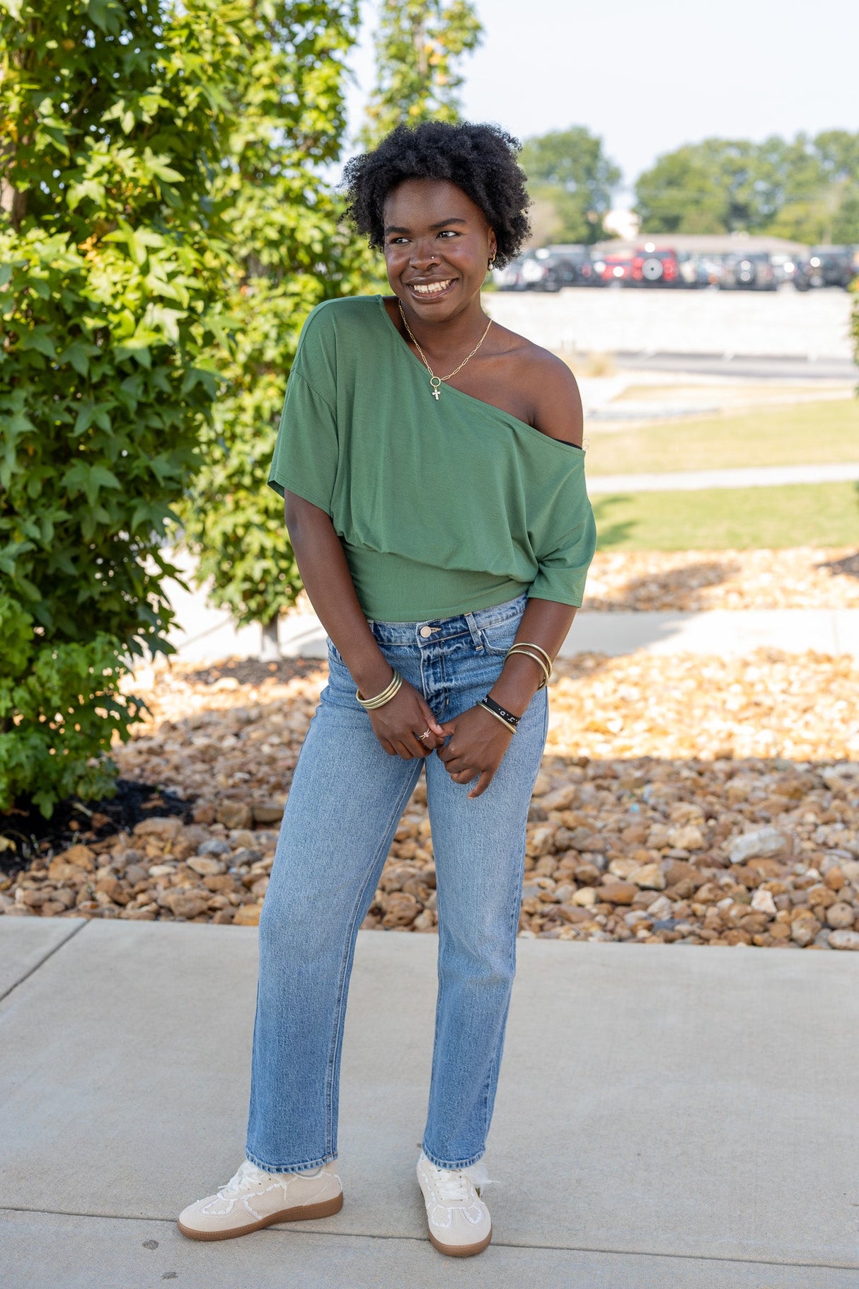 One-shoulder Ruched Waist Knit Top