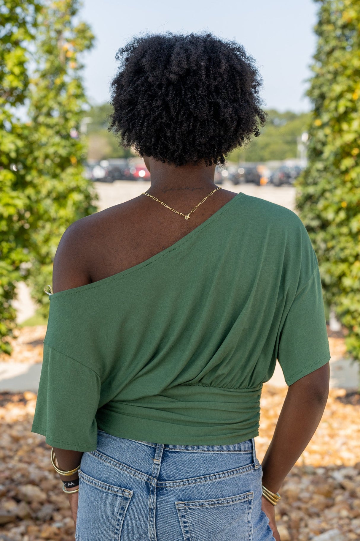 One-shoulder Ruched Waist Knit Top
