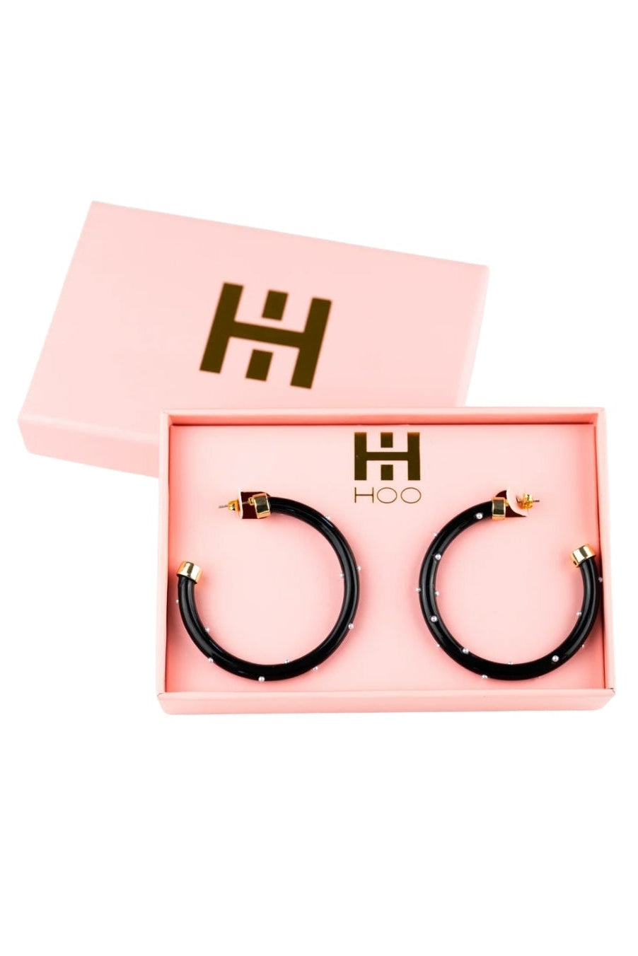 BLACK WITH PEARL HOOPS