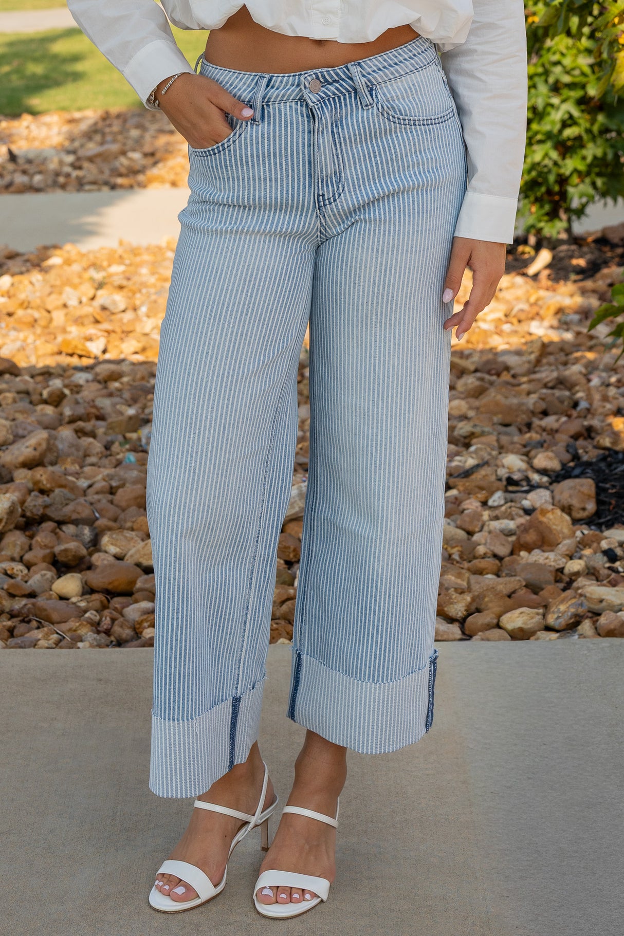 Striped Crop Wide Jean
