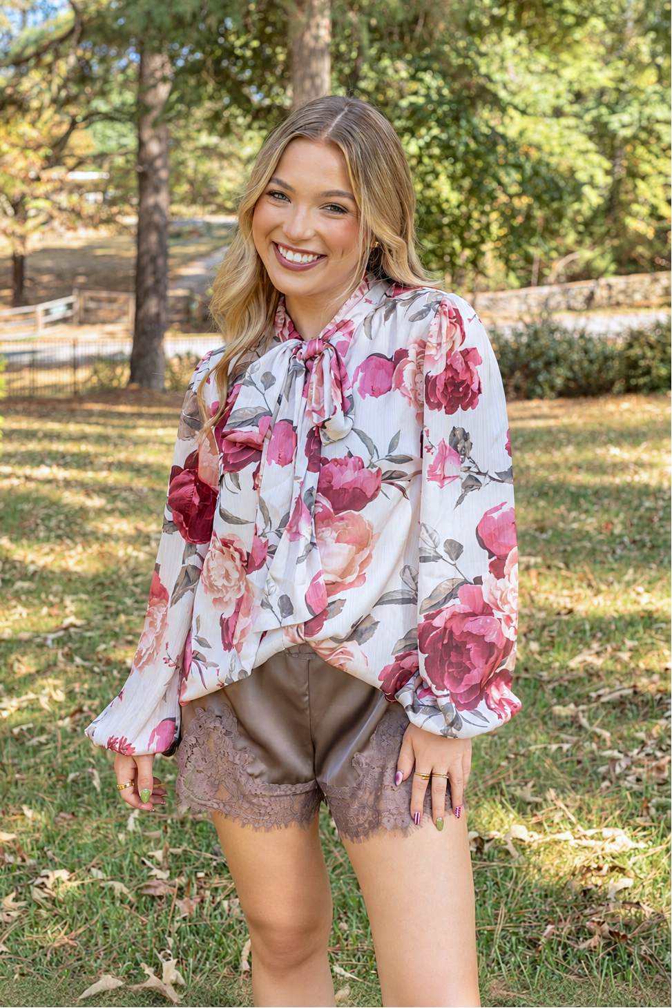 Floral Ribbon Tie Blouse