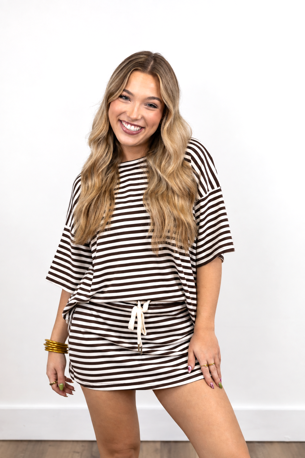 Short Sleeve Round Neck Oversized Stripe T-Shirt