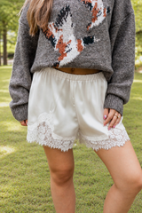 Lace Trim Satin Shorts