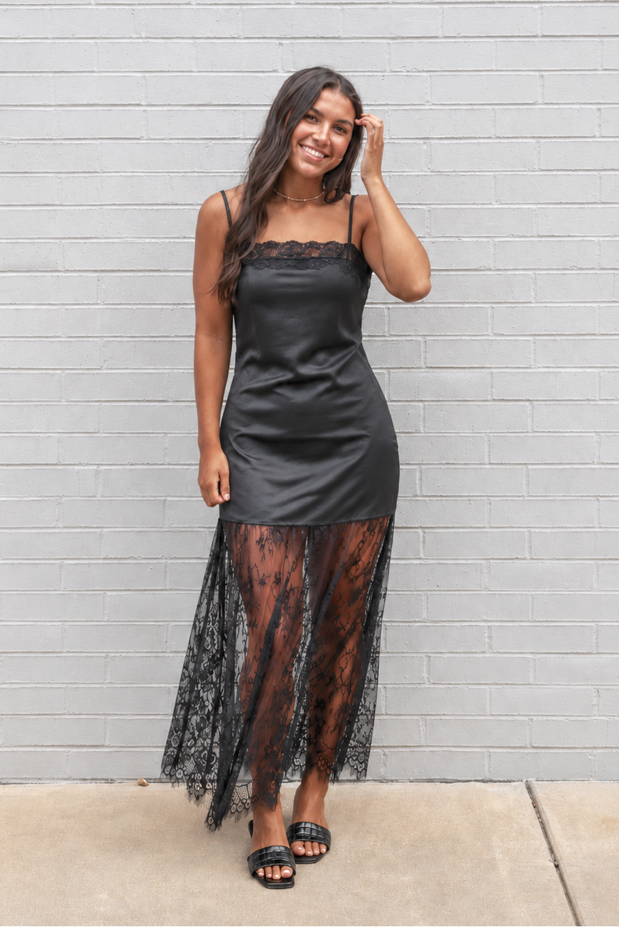 Satin Lace Mix Maxi Dress