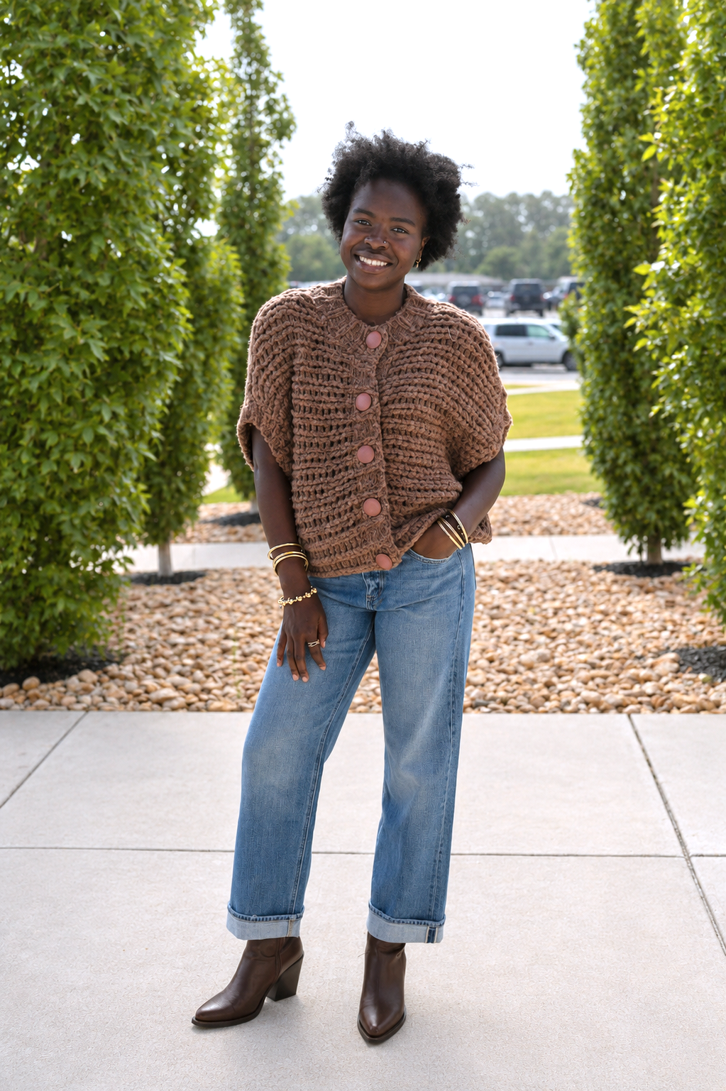 Chunky Open Knit Button Vest