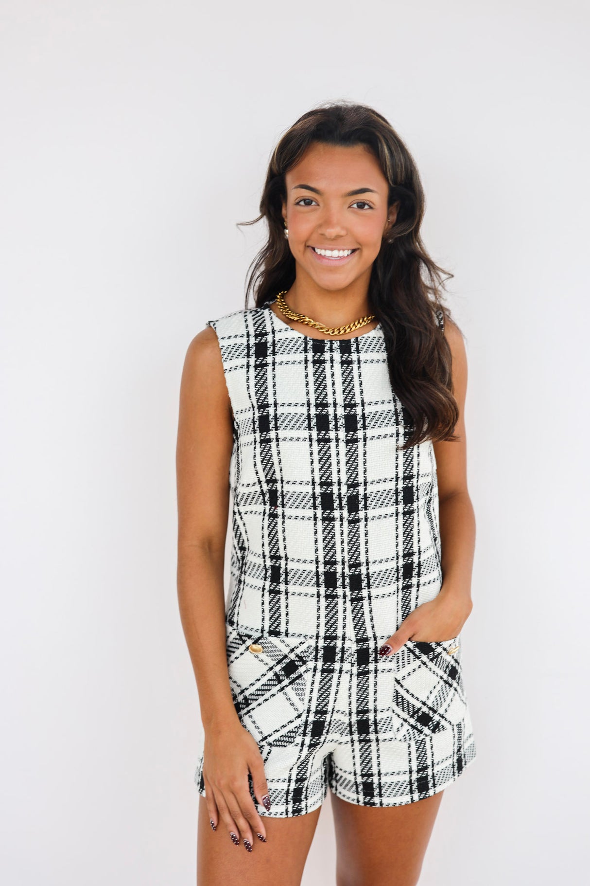 ELLA PLAID ROMPER