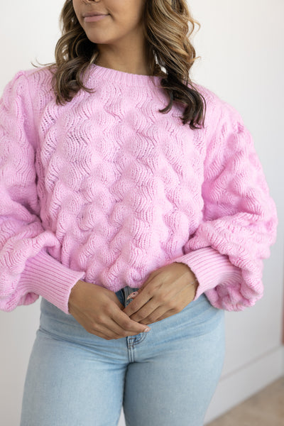 TEXTURED WAVE KNIT SWEATER