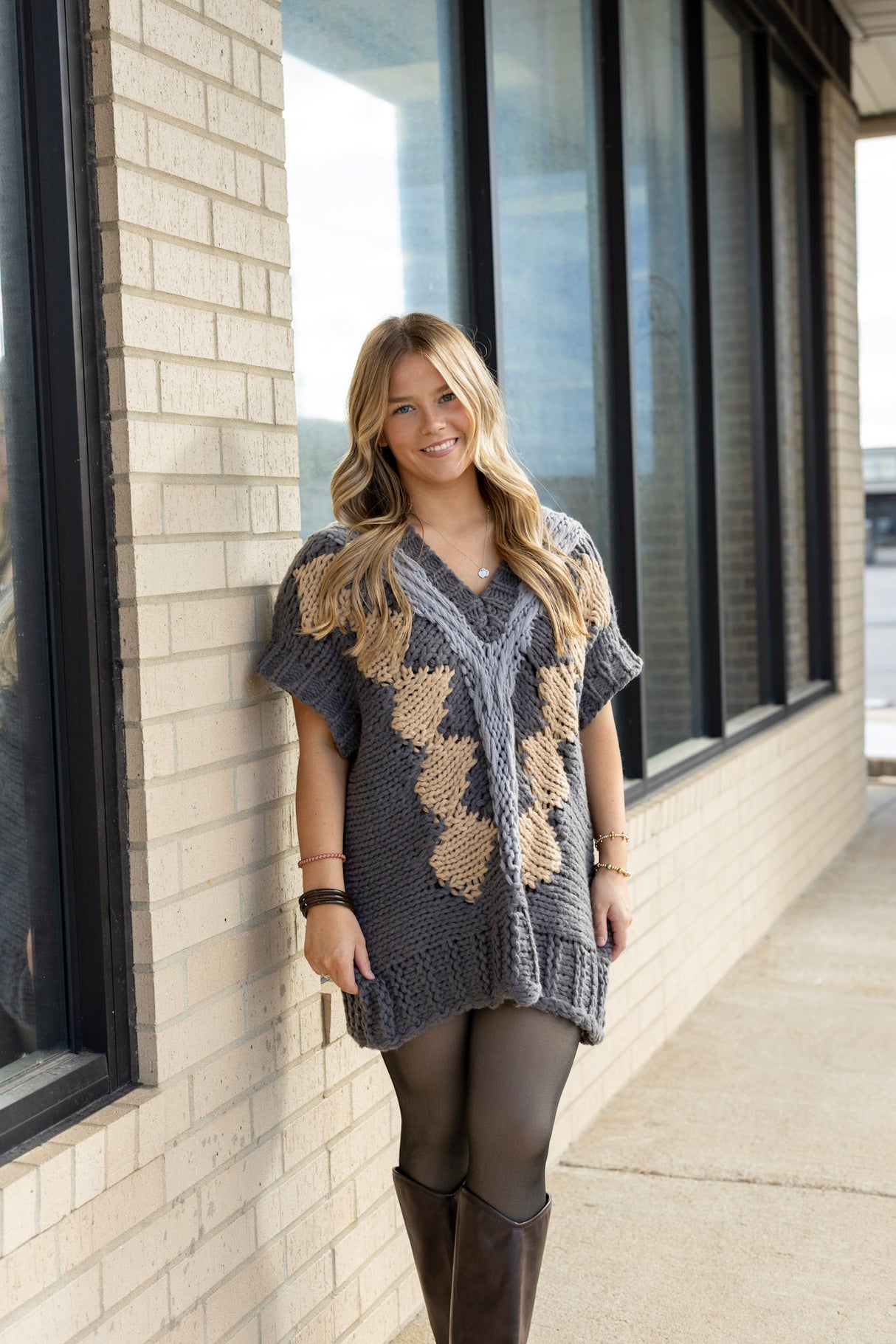 Argyle Knit Sweater Dress