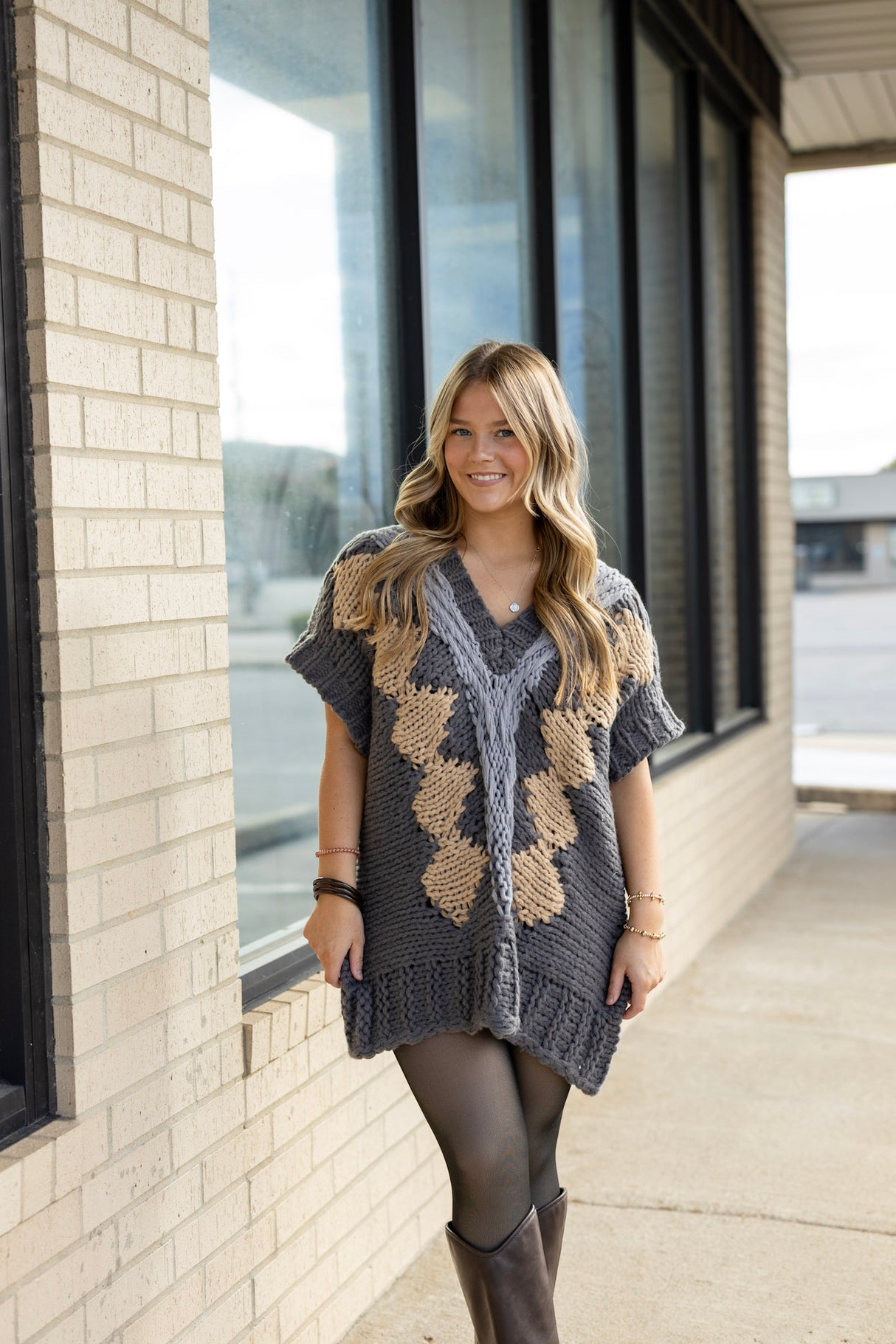 Argyle Knit Sweater Dress