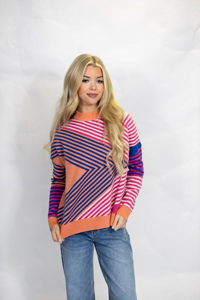 MOCK NECK STRIPED SWEATER