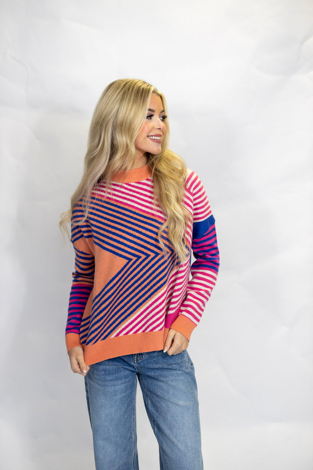 MOCK NECK STRIPED SWEATER