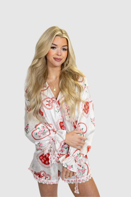 SATIN LACE SCALLOP PJ SHORTS
