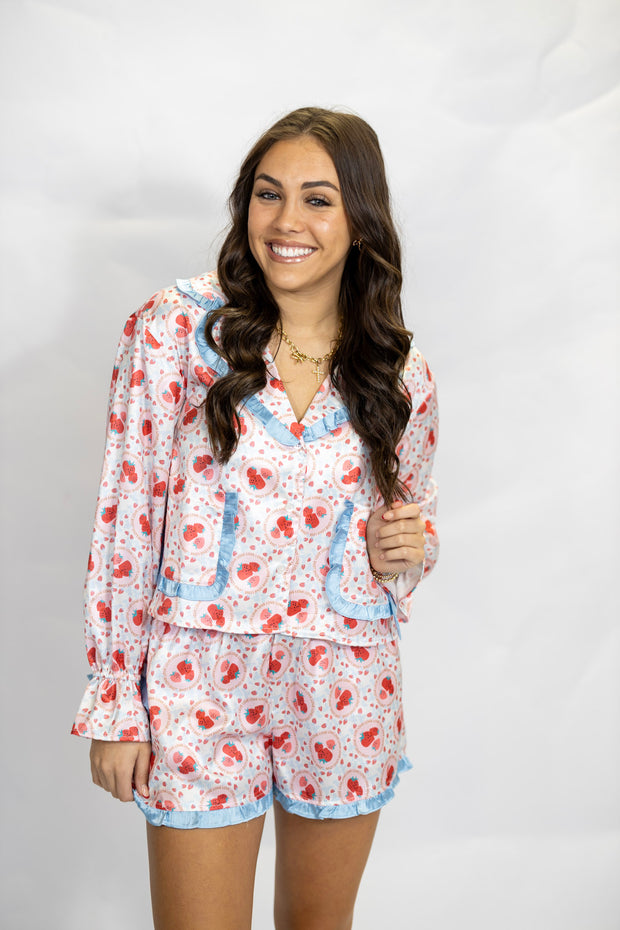 STRAWBERRY LUV RUFFLE PJ TOP