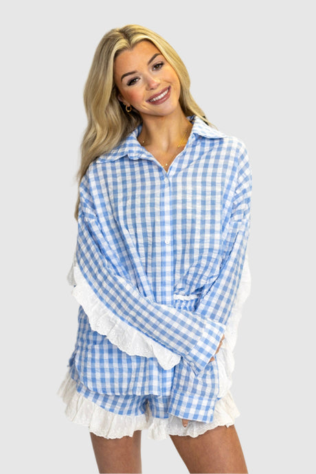 GINGHAM RUFFLE PJ SHORTS