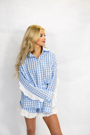 GINGHAM LACE TRIM PJ TOP