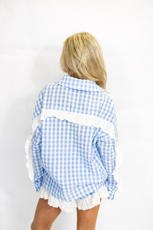 GINGHAM LACE TRIM PJ TOP