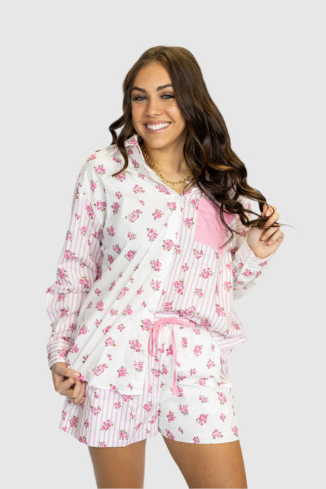 FLORAL STRIPE PJ TOP