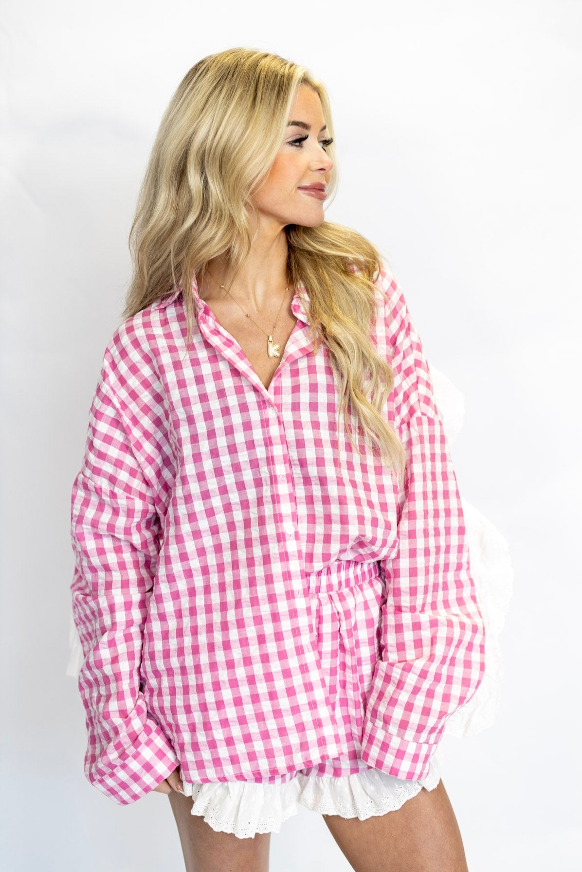 GINGHAM LACE TRIM PJ TOP – The Refinery
