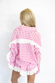 GINGHAM LACE TRIM PJ TOP