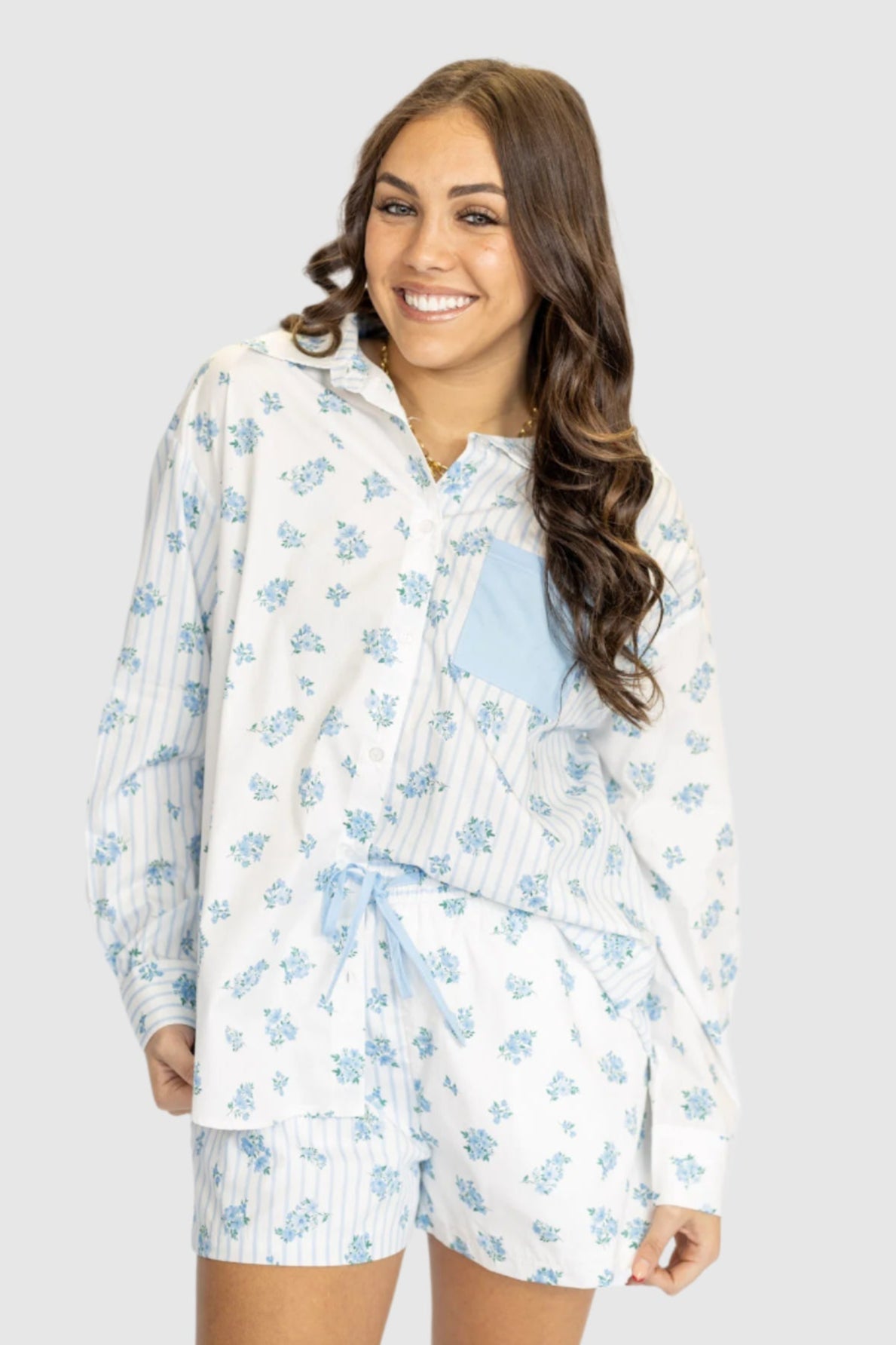 FLORAL STRIPE PJ TOP