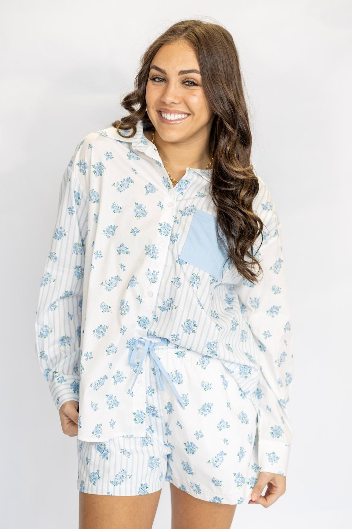 FLORAL STRIPE MIX PJ SHORTS
