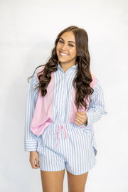 STRIPE MIX SHIRRING PJ TOP