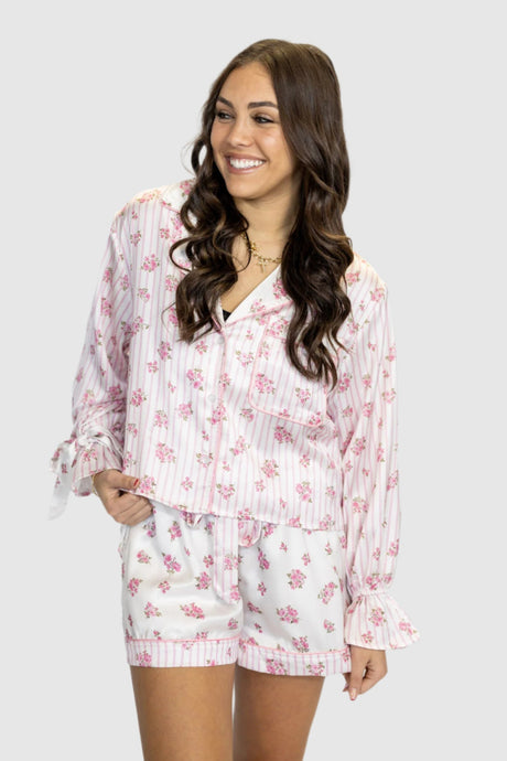 STRIPED FLORAL PJ SHORTS