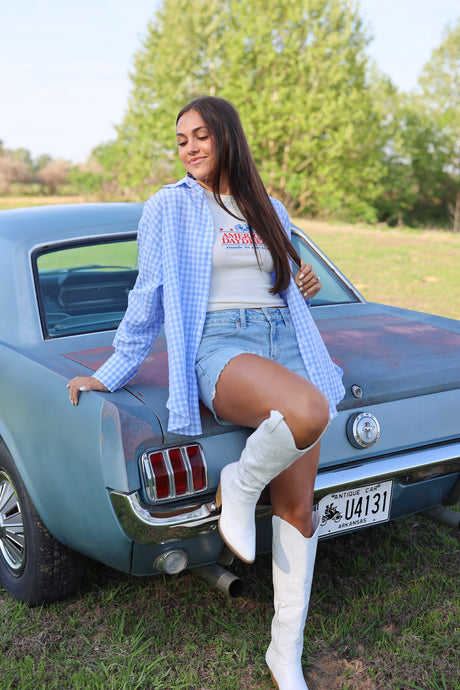 Oversized Gingham Button Top