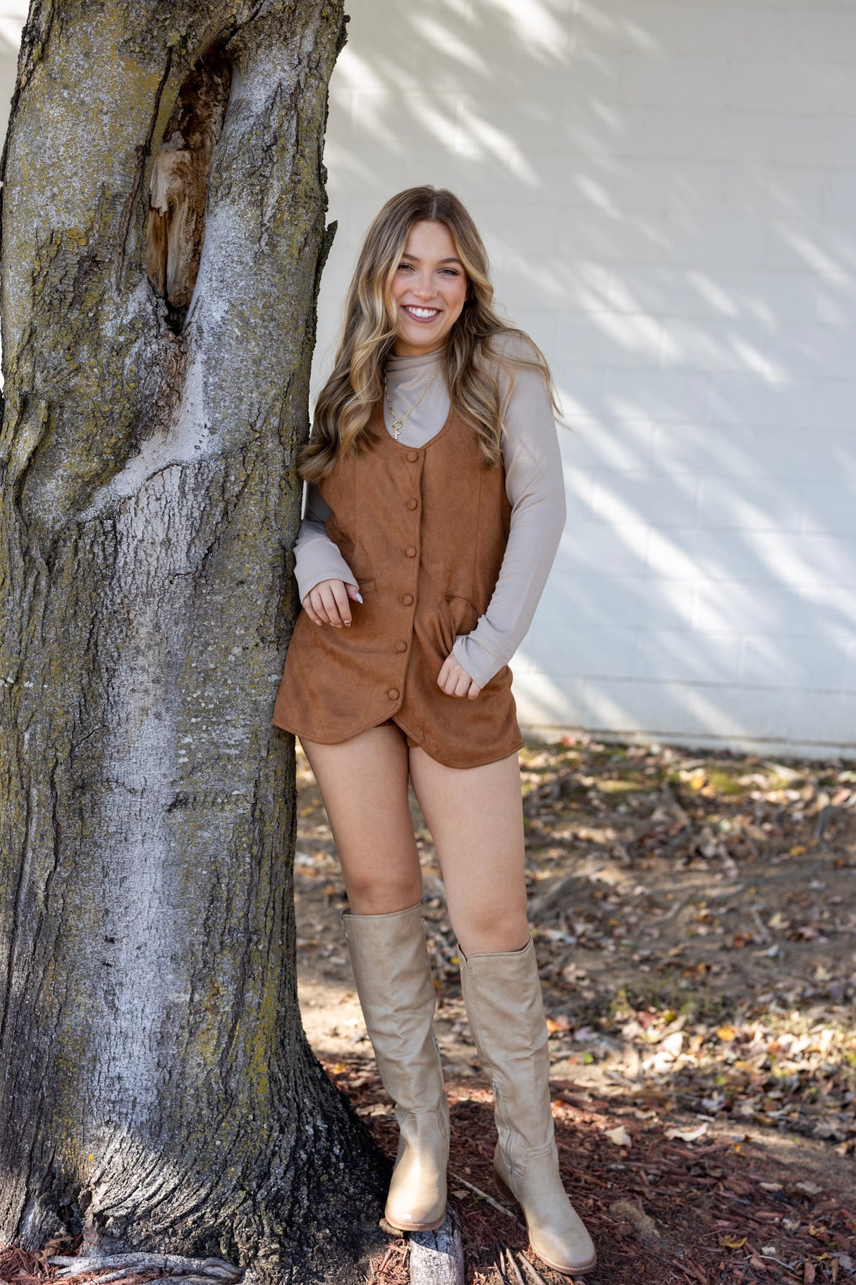 SUEDE HALTER VEST ROMPER