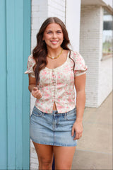 Wildflower Waltz Balloon Short Sleeve Blouse
