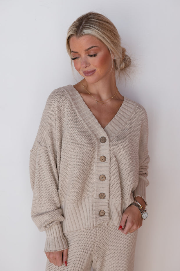 WAFFLE KNIT SWEATER CARDIGAN