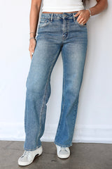 High Rise Full Length Straight Jeans