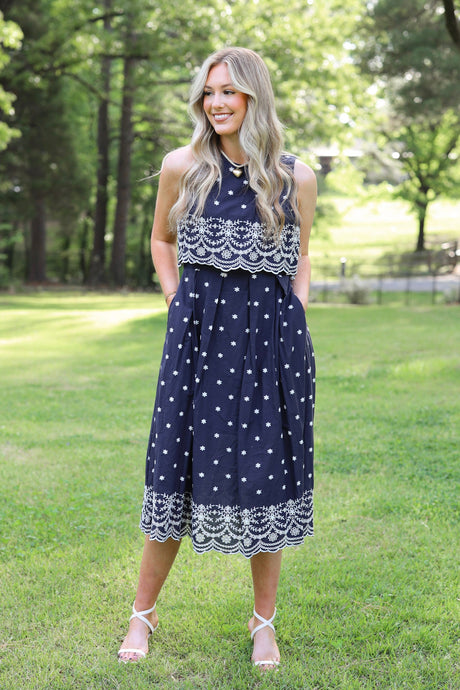 Polka Eyelet Trim Dress