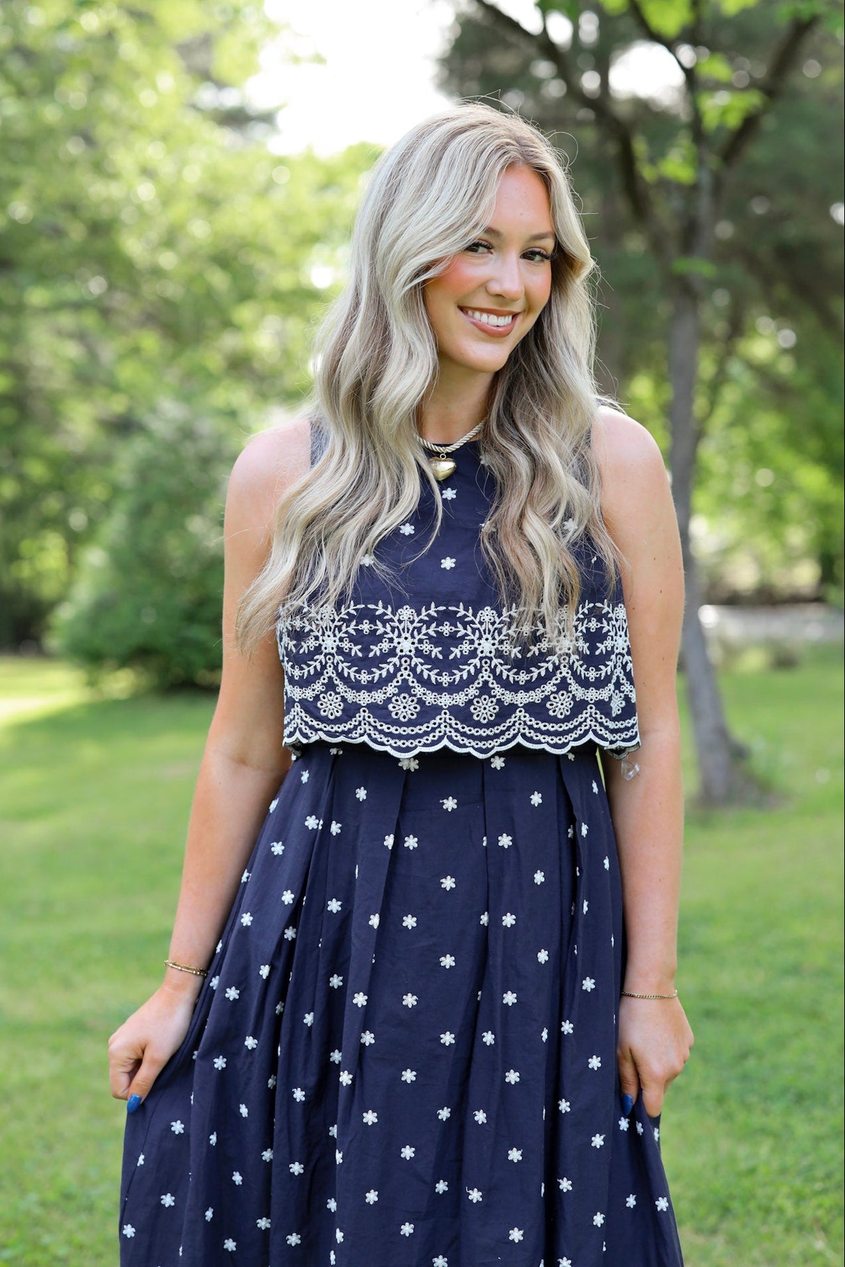Polka Eyelet Trim Dress