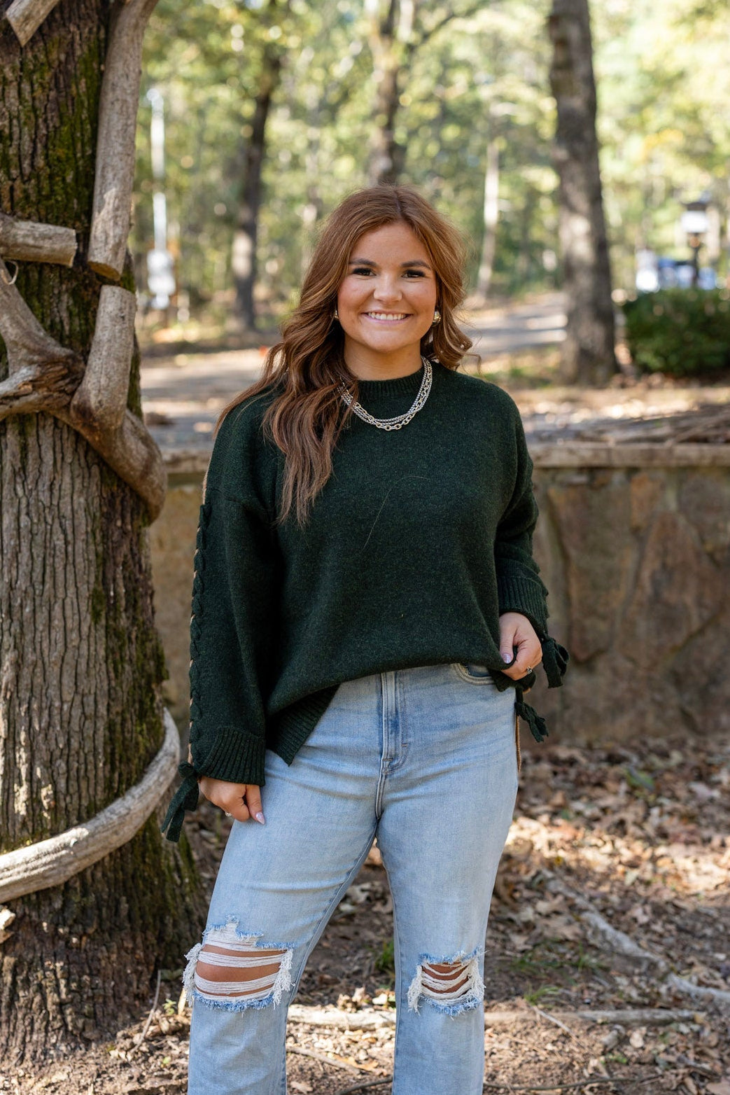 TWO TONE SIDE TIE SWEATER