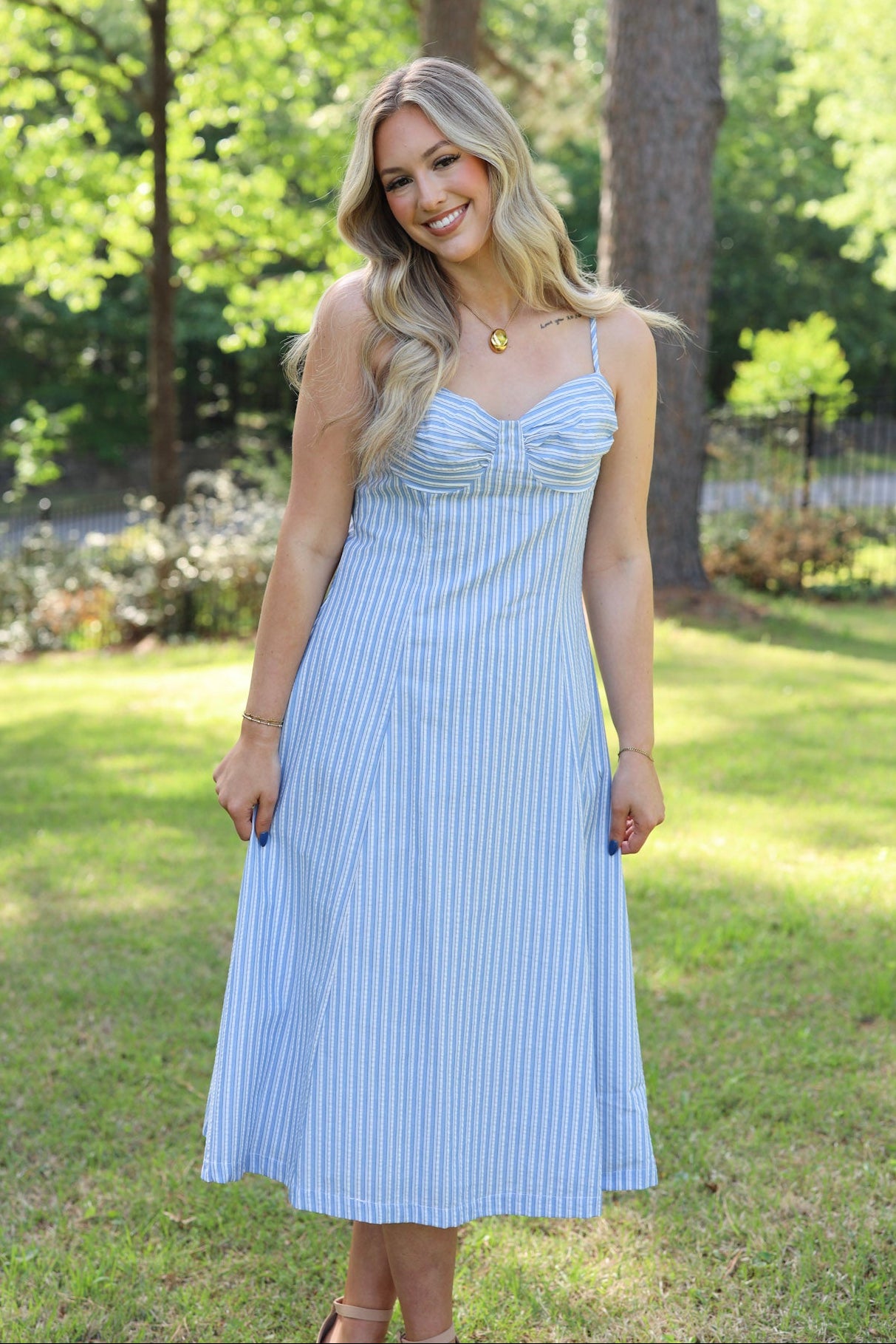 Fit & Flare Stripe Midi Dress