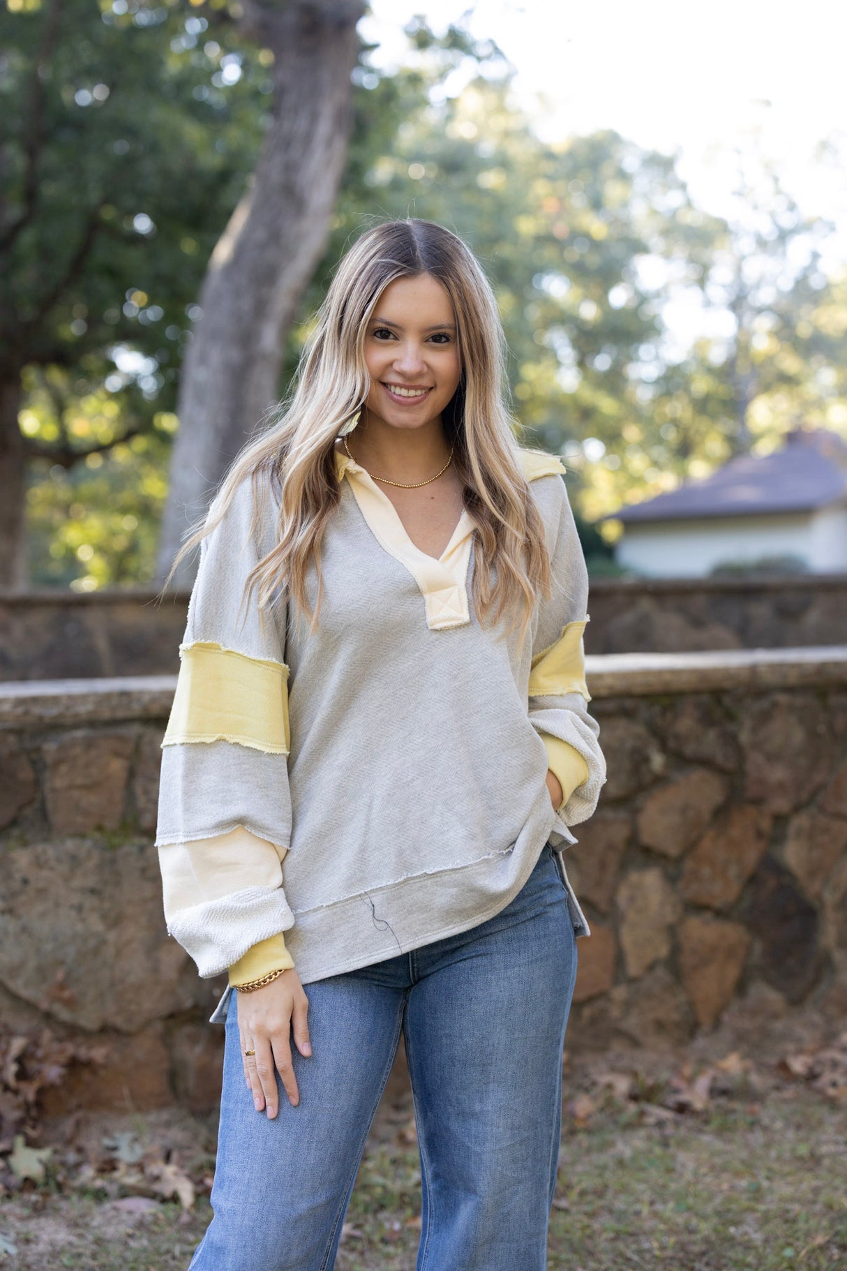 TERRY COLORBLOCK COLLAR TOP