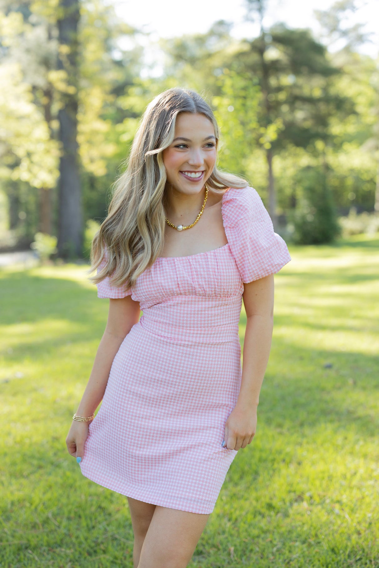 LILA GINGHAM MINI DRESS