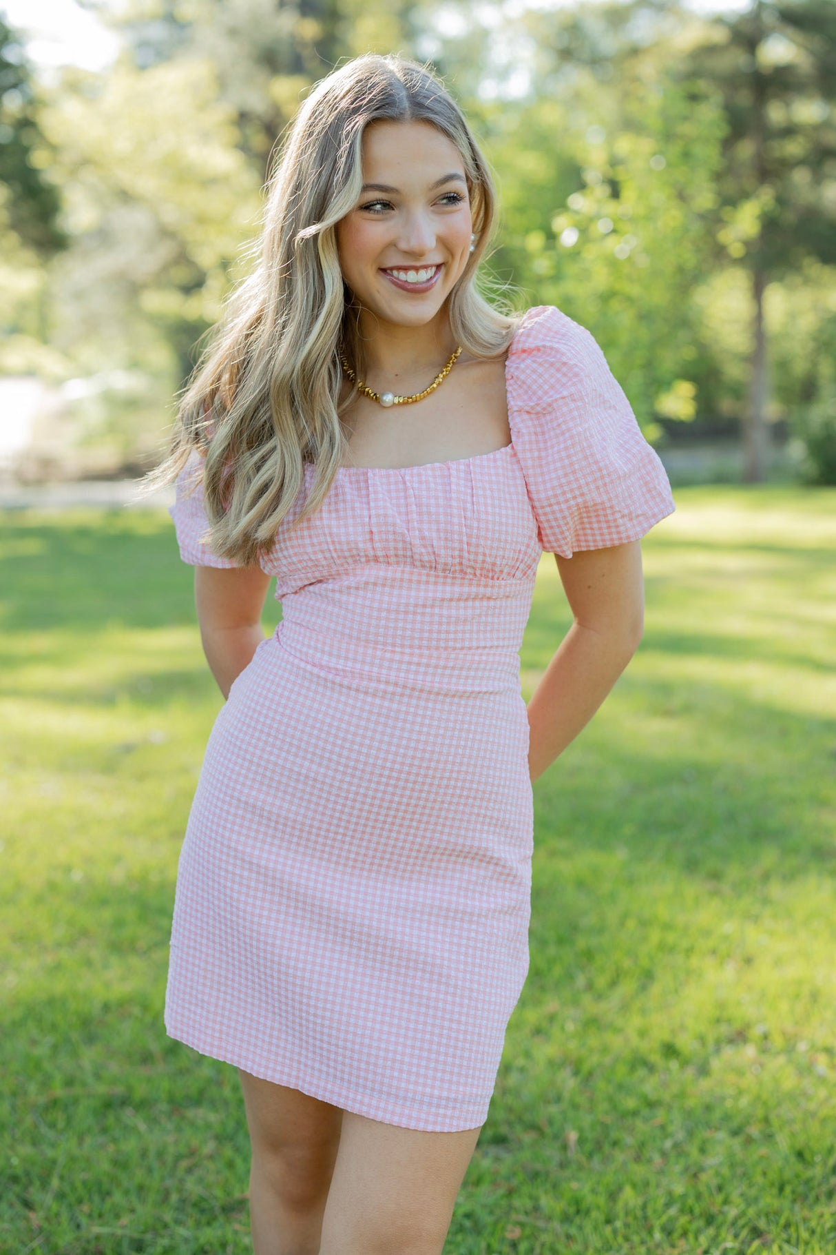 LILA GINGHAM MINI DRESS