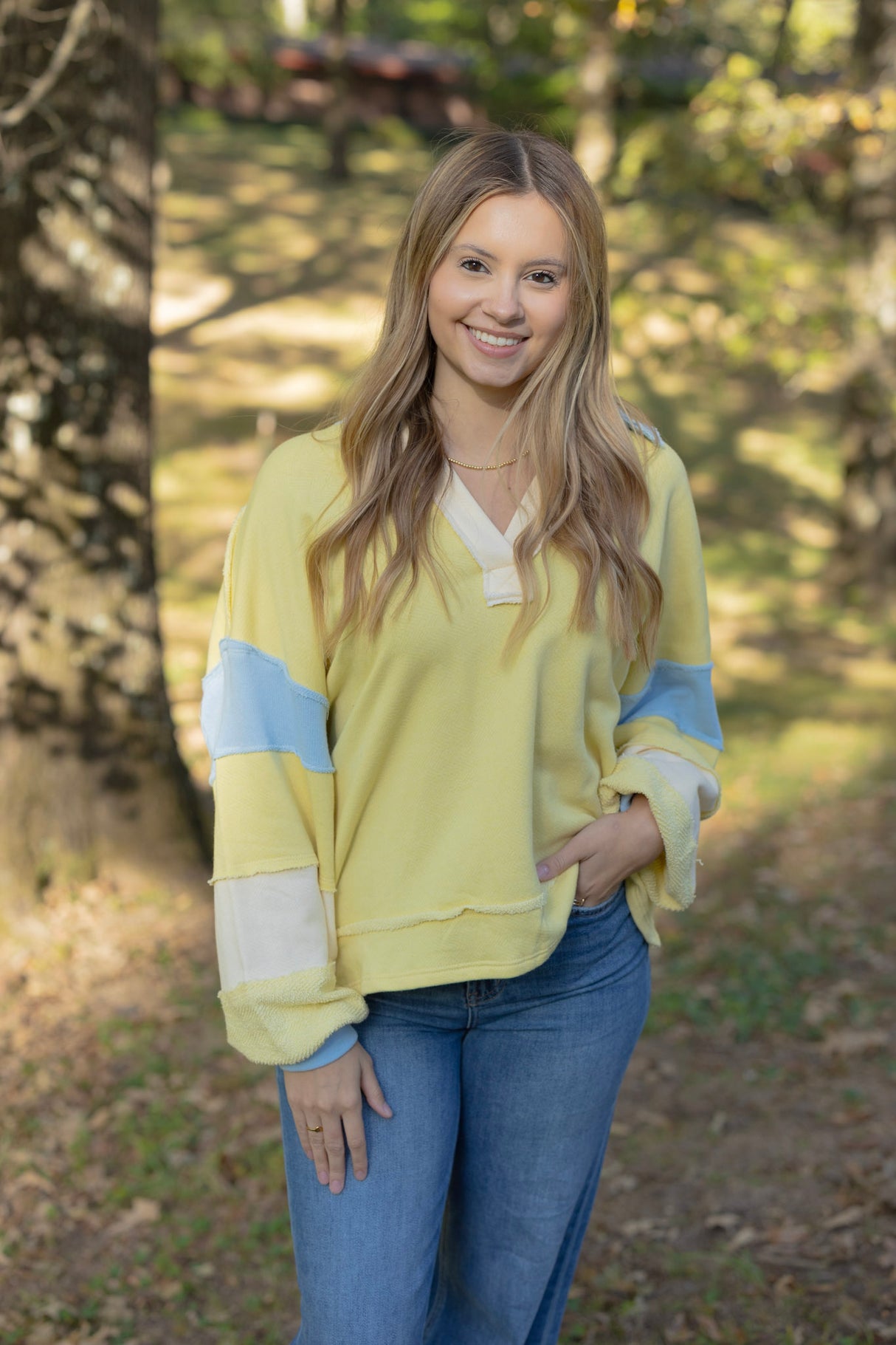 TERRY COLORBLOCK COLLAR TOP