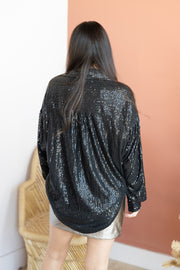 OVERSIZED SEQUIN BUTTON DOWN