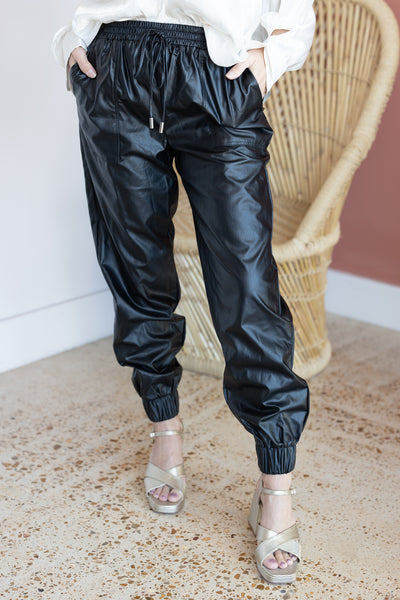 FAUX LEATHER JOGGERS