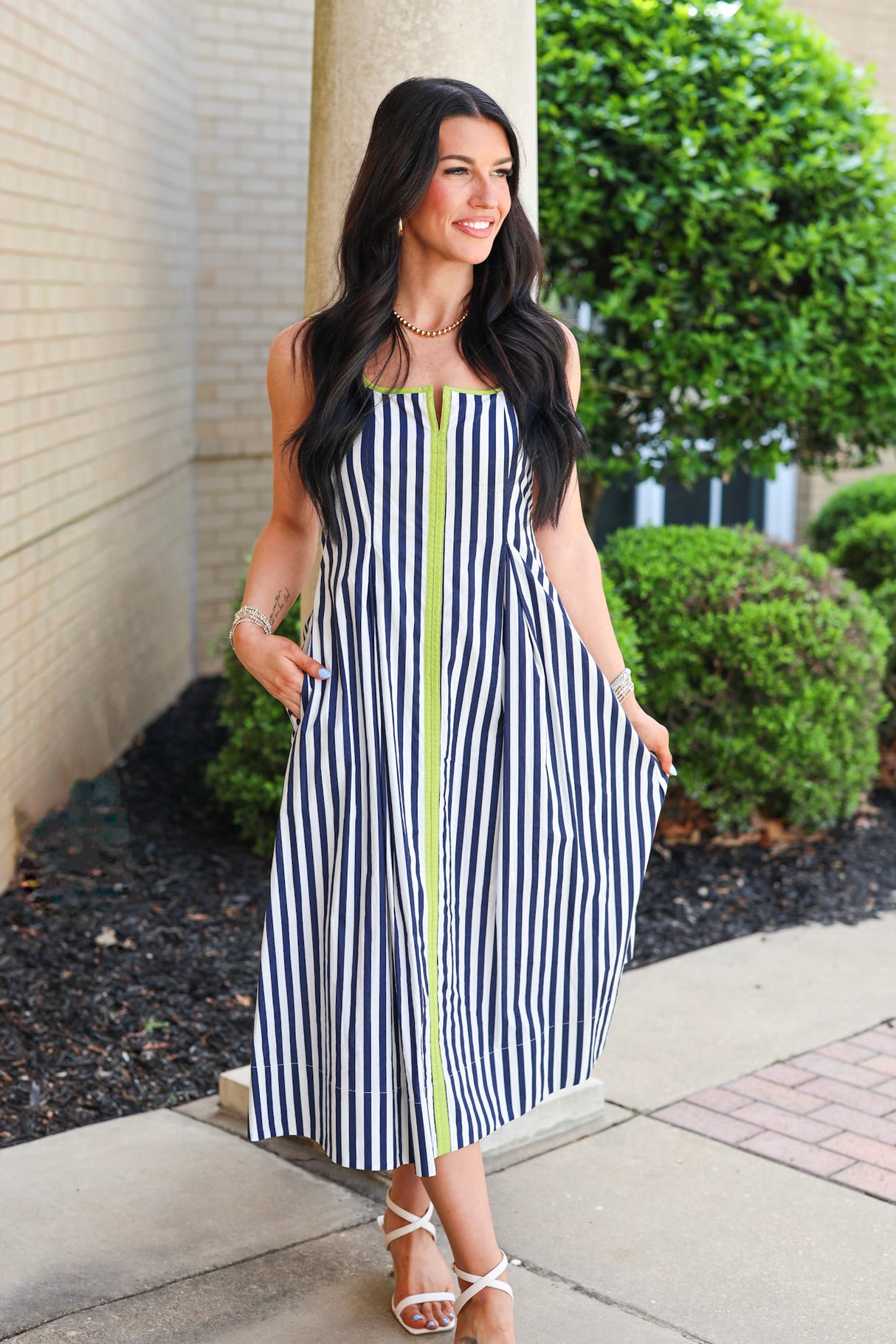 Striped Sleeveless Midi Dress