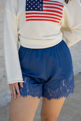 Lace Satin Shorts (Navy)